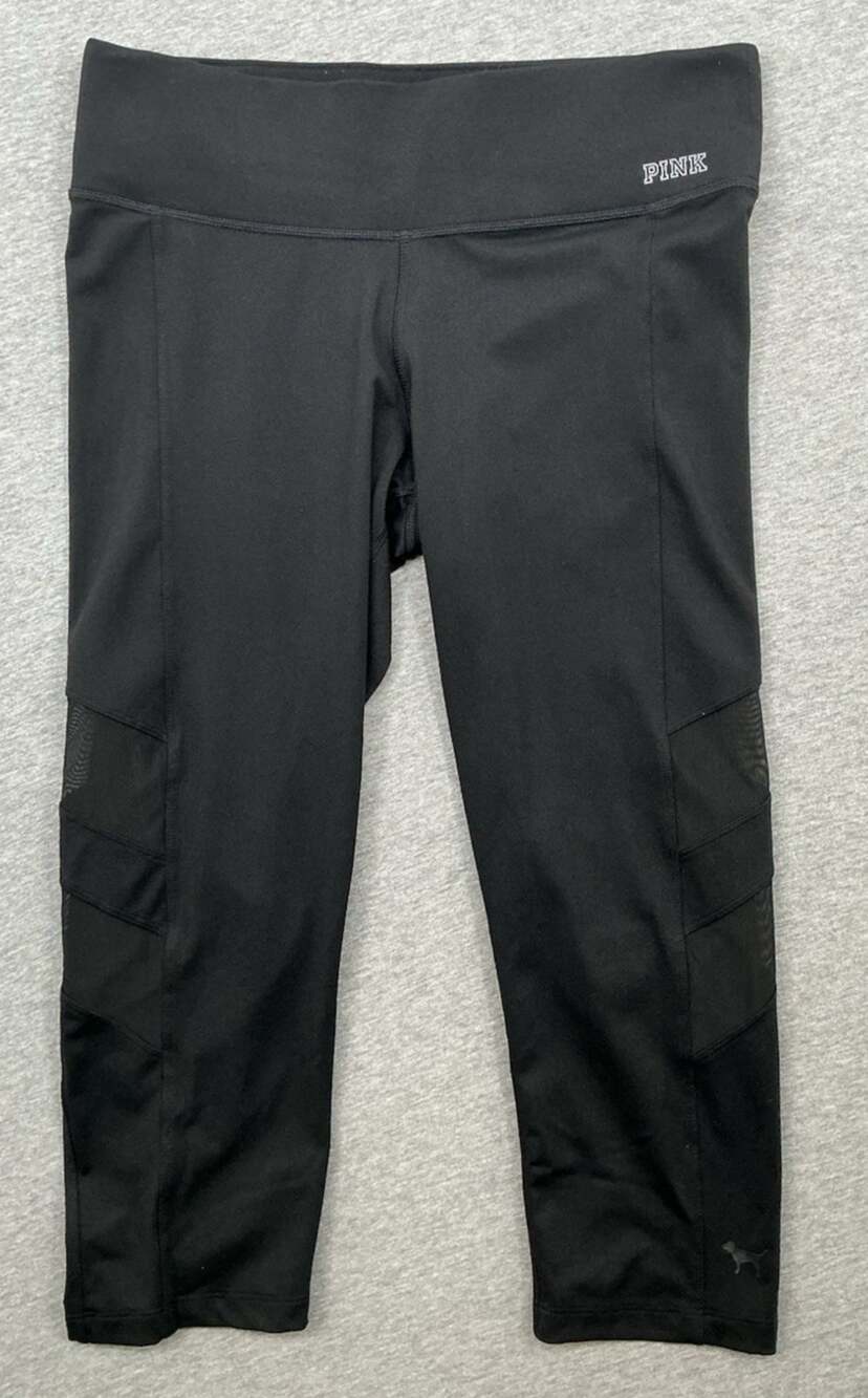 PINK Victoria's Secret Ultimate Yoga Womens S Black Mesh Capri Leggings Workout